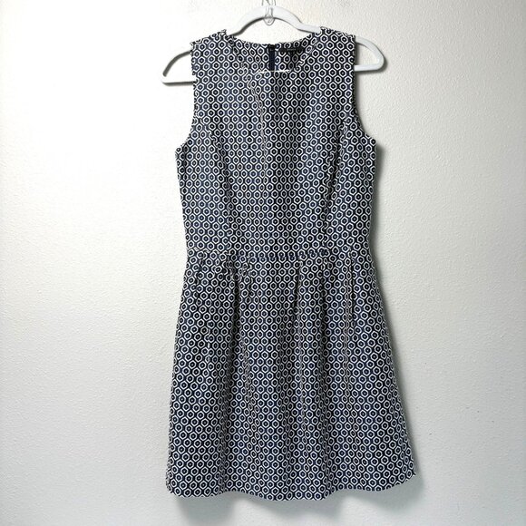 FRNCH Dresses & Skirts - FRNCH Fit & Flare Dress Size L Blue White Geometric Sleeveless Lined Mini